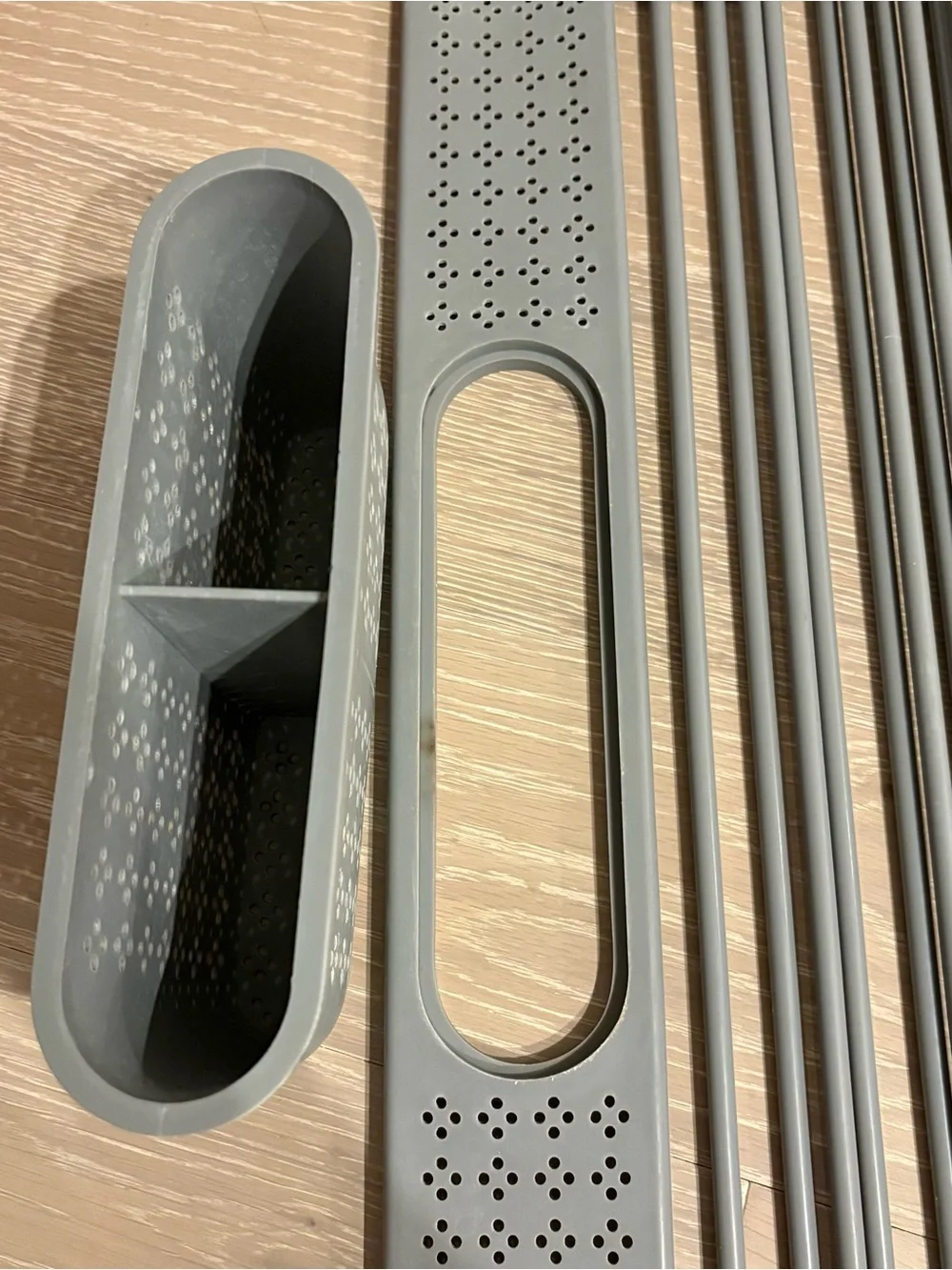 Gray Over-Sink Roll-Up Dish Drying Rack with Utensil Holder